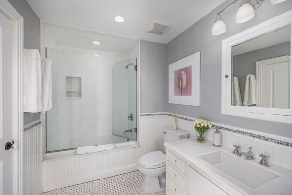 Bathroom, Glass Shower, Interior, Recessed Lighting
