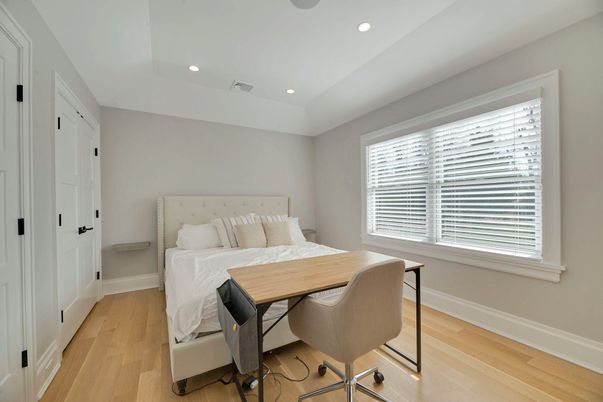 Bedroom, Home Office, Interior, Recessed Lighting, Wood Texture Flooring