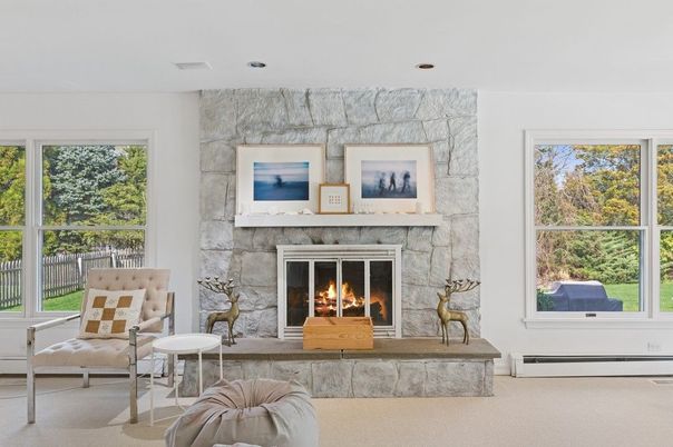 Fireplace, Interior, Recessed Lighting, Stone Walls