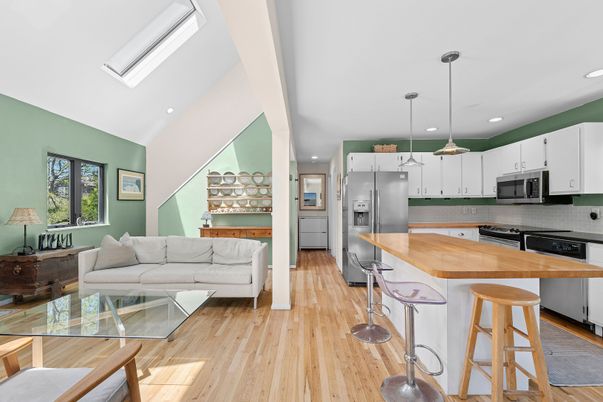 Interior, Kitchen, Living room, Pendant Lights, Recessed Lighting, Stainless Steel Appliances, Wood Texture Flooring