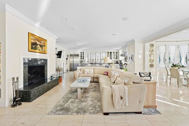 Dining room, Fireplace, Interior, Kitchen, Living room, Recessed Lighting