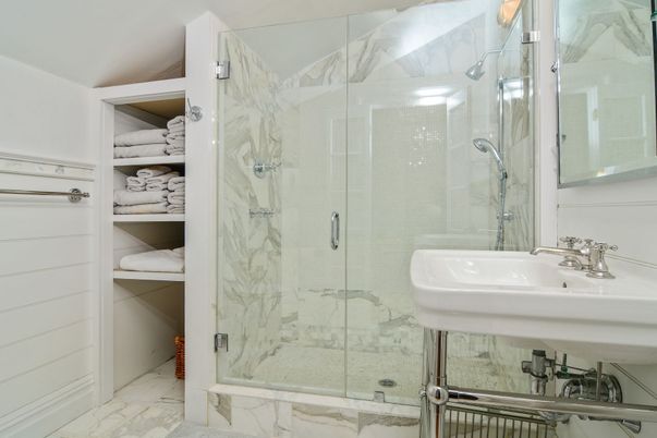 Bathroom, Glass Shower, Interior, Marble, Marble Walls