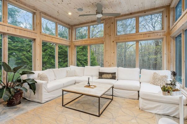 Interior, Living room, Recessed Lighting, Sun Room, Wooden Ceilings, Wood Texture Flooring