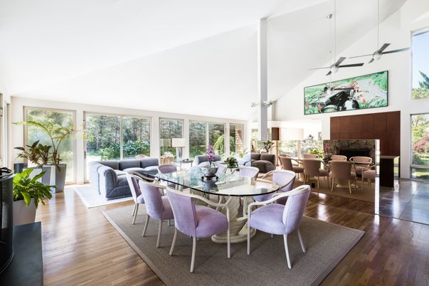 Dining room, Fireplace, Interior, Living room, Wood Texture Flooring