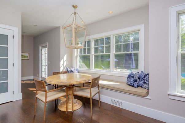 Dining room, Interior, Recessed Lighting, Wood Texture Flooring