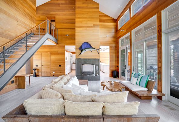 Fireplace, Interior, Living room, Wood Texture Flooring, Wooden Walls