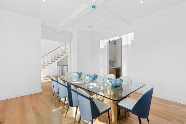 Dining room, Interior, Recessed Lighting, Wood Texture Flooring