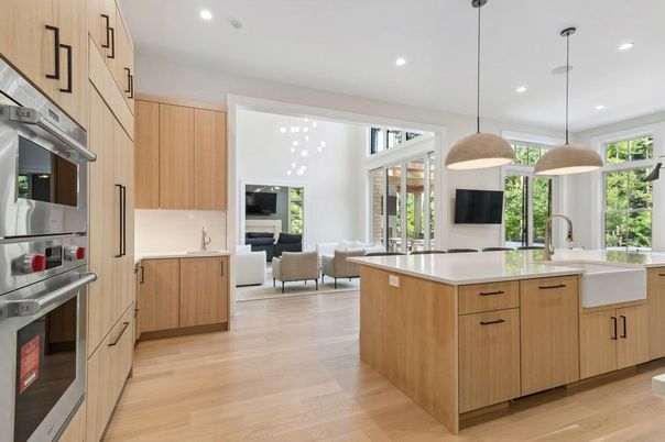 Interior, Kitchen, Living room, Pendant Lights, Recessed Lighting, Stainless Steel Appliances, Wood Texture Flooring
