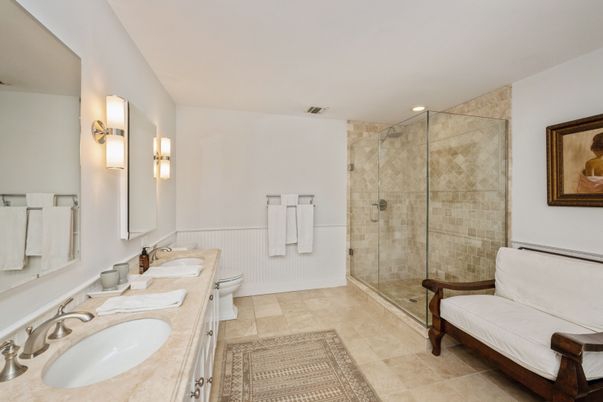 Bathroom, Dual Sink Vanities, Glass Shower, Interior, Recessed Lighting