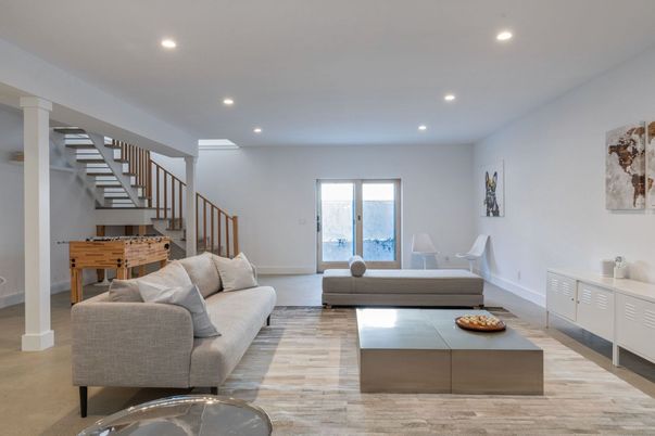 Game Room, Interior, Living room, Recessed Lighting, Wood Texture Flooring