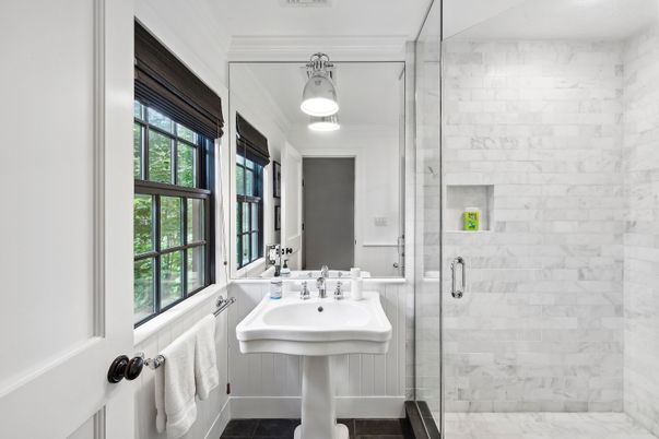 Bathroom, Glass Shower, Interior, Marble Walls