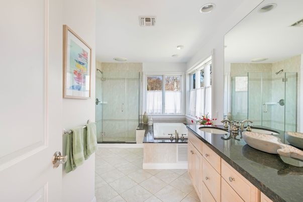 Bathroom, Dual Sink Vanities, Glass Shower, Interior, Recessed Lighting