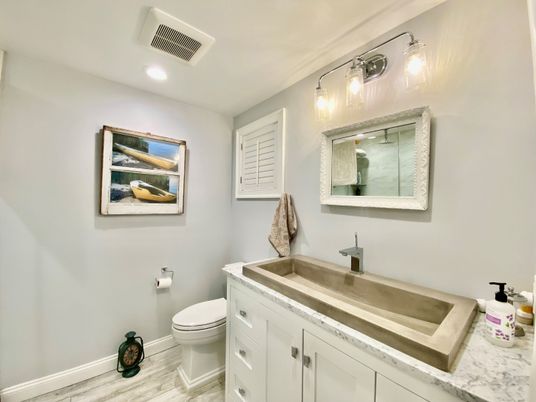 Bathroom, Interior, Recessed Lighting, Wood Texture Flooring