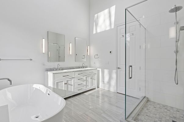 Bathroom, Dual Sink Vanities, Free Standing Baths, Glass Shower, Interior