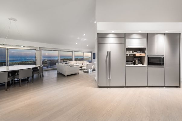 Dining room, Interior, Kitchen, Living room, Pendant Lights, Recessed Lighting, Stainless Steel Appliances, Wood Texture Flooring