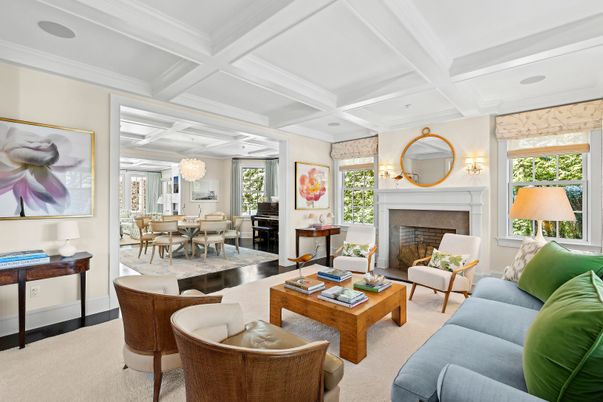Chandelier, Dining room, Fireplace, Interior, Living room
