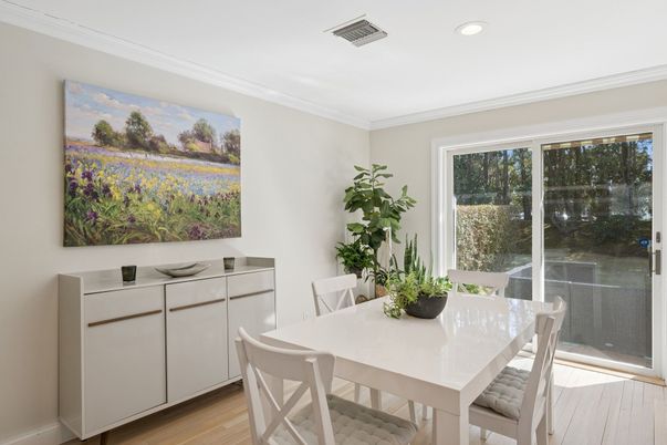 Dining room, Interior, Recessed Lighting, Wood Texture Flooring