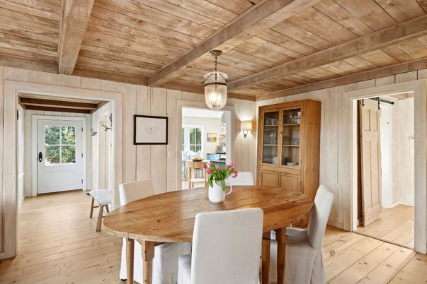 Dining room, Interior, Pendant Lights, Wooden Beams, Wooden Ceilings, Wood Texture Flooring