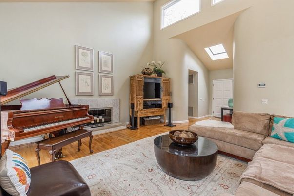 Fireplace, Interior, Living room, Piano, Wood Texture Flooring