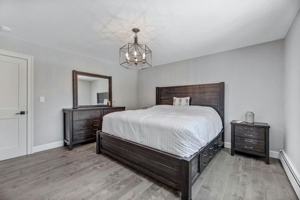 Bedroom, Interior, Pendant Lights, Wood Texture Flooring