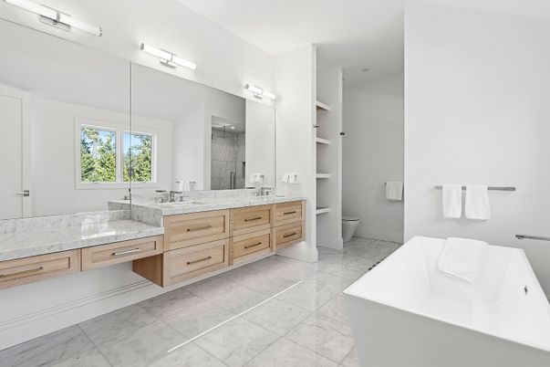 Bathroom, Dual Sink Vanities, Free Standing Baths, Interior, Marble