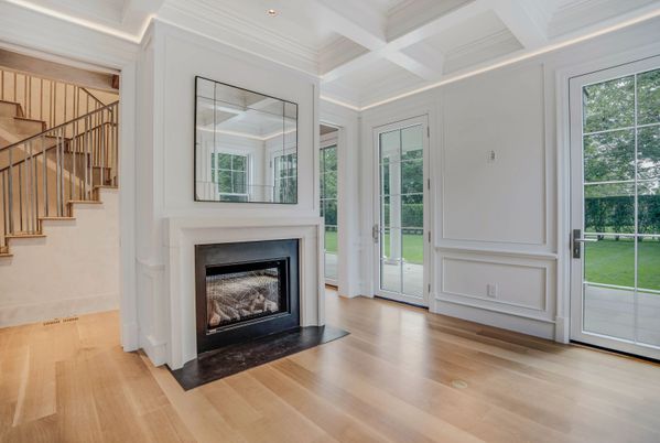 Fireplace, Interior, Recessed Lighting, Wood Texture Flooring