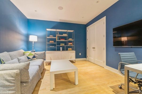 Home Office, Interior, Living room, Recessed Lighting, Wood Texture Flooring