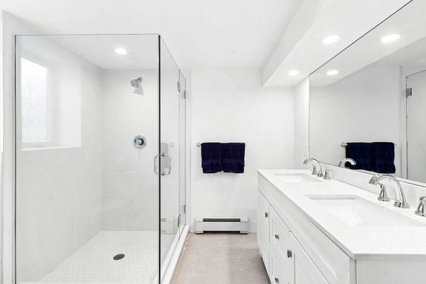 Bathroom, Dual Sink Vanities, Glass Shower, Interior, Recessed Lighting