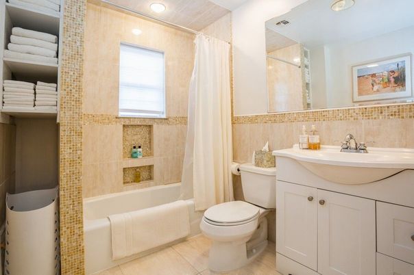 Bathroom, Interior, Recessed Lighting, Wood Texture Flooring