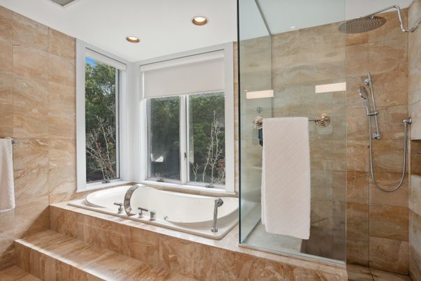 Bathroom, Glass Shower, Interior, Recessed Lighting