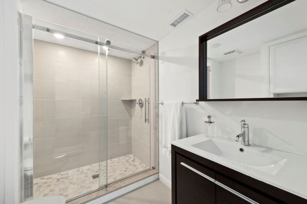 Bathroom, Glass Shower, Interior, Recessed Lighting