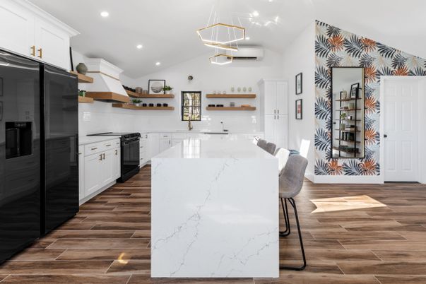 Interior, Kitchen, Pendant Lights, Recessed Lighting, Wood Texture Flooring