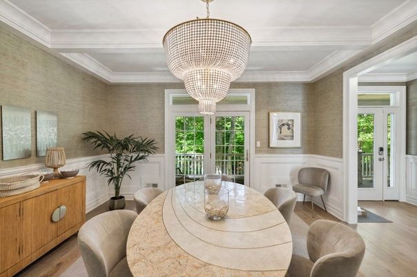 Chandelier, Dining room, Interior, Wood Texture Flooring