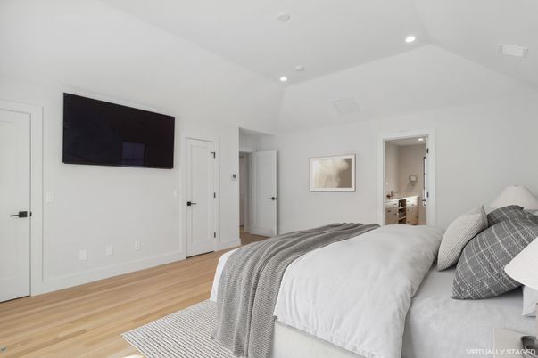 Bedroom, Interior, Recessed Lighting, Wood Texture Flooring