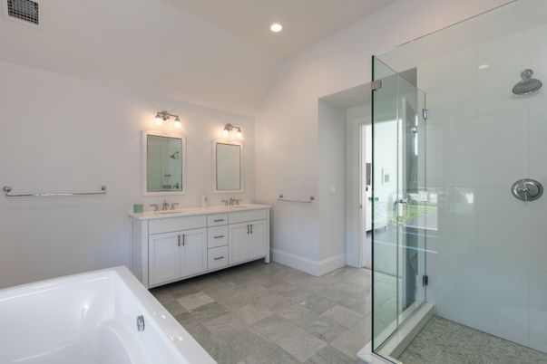 Bathroom, Dual Sink Vanities, Glass Shower, Interior, Recessed Lighting
