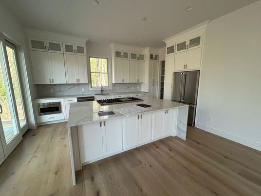 Interior, Kitchen, Marble Walls, Wood Texture Flooring