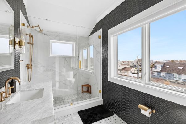 Bathroom, Glass Shower, Interior, Marble Walls