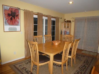 Dining room, Interior, Recessed Lighting, Wood Texture Flooring