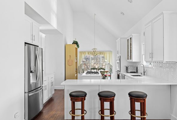 Interior, Kitchen, Pendant Lights, Stainless Steel Appliances, Wood Texture Flooring