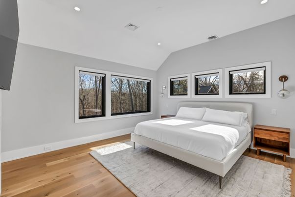 Bedroom, Interior, Recessed Lighting, Wood Texture Flooring