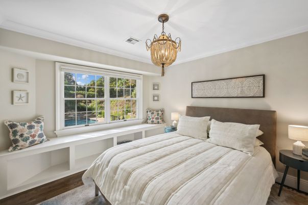 Bedroom, Chandelier, Interior, Wood Texture Flooring