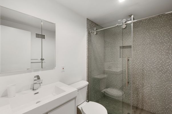 Bathroom, Glass Shower, Interior, Recessed Lighting