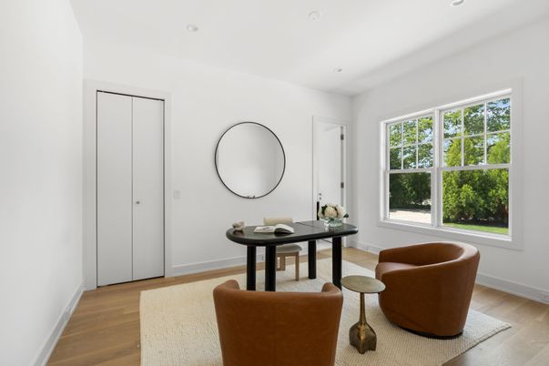 Home Office, Interior, Recessed Lighting, Wood Texture Flooring