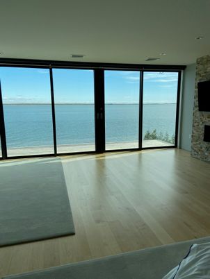 Empty room, Interior, Recessed Lighting, Water, Wood Texture Flooring