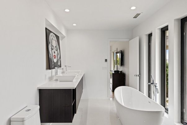Bathroom, Dual Sink Vanities, Free Standing Baths, Interior, Recessed Lighting