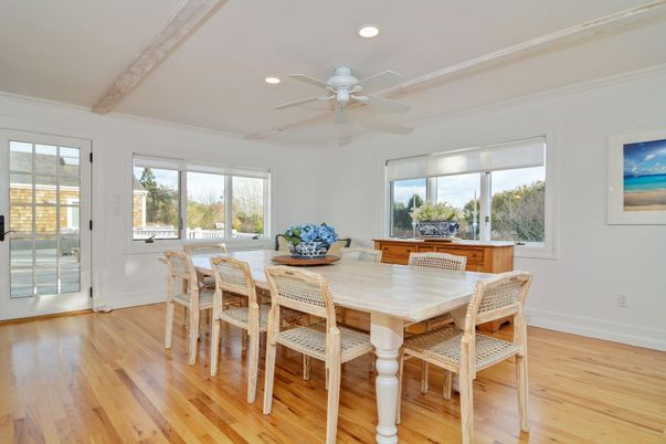 Dining room, Interior, Recessed Lighting, Wood Texture Flooring