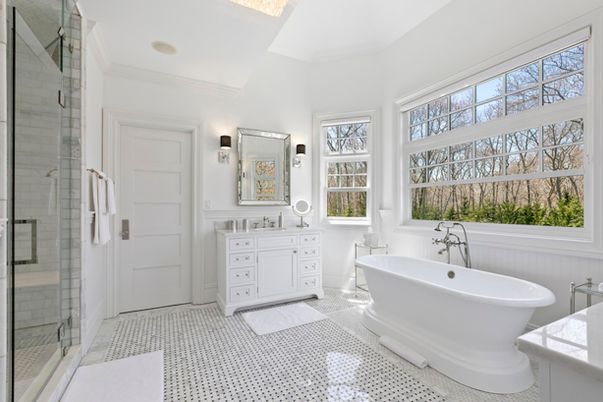 Bathroom, Free Standing Baths, Glass Shower, Interior, Recessed Lighting