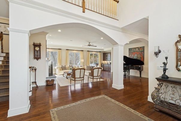 Interior, Living room, Piano, Recessed Lighting, Wood Texture Flooring