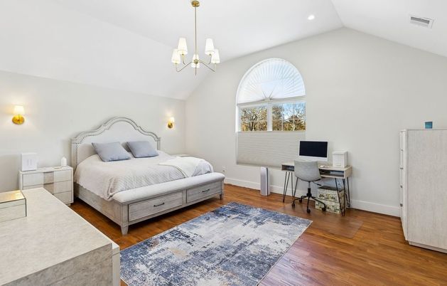 Bedroom, Home Office, Interior, Pendant Lights, Recessed Lighting, Wood Texture Flooring