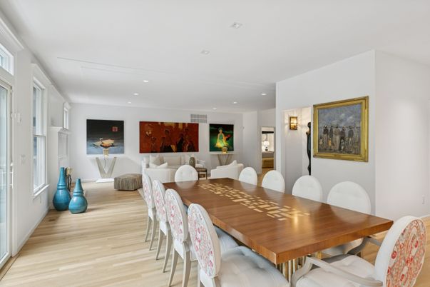 Dining room, Interior, Recessed Lighting, Wood Texture Flooring